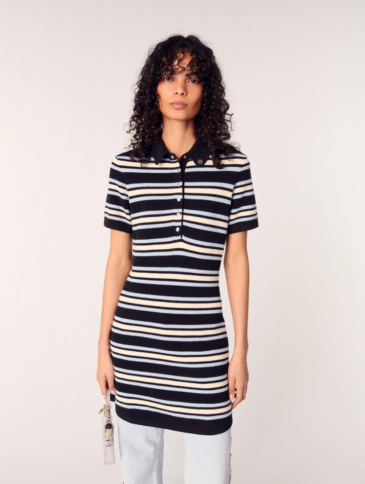 Striped knit polo dress