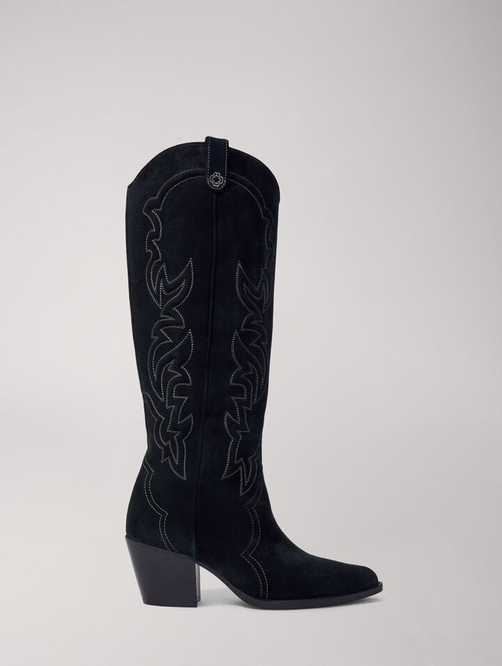 Bottes santiags en cuir suédé