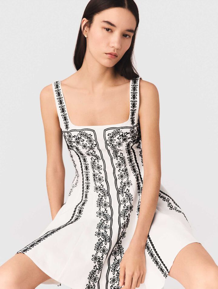 Mini embroidered strap dress