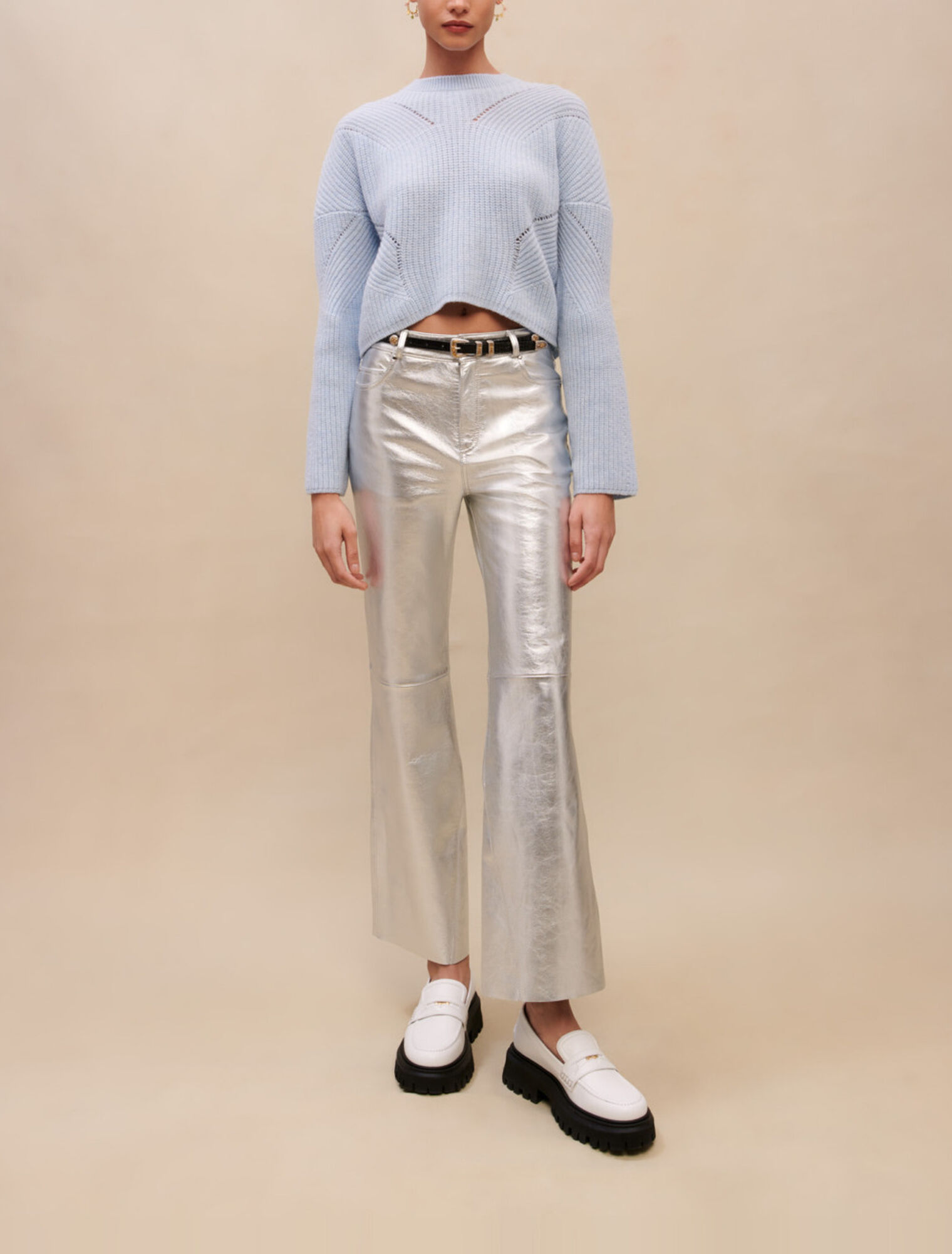 Pantalon en cuir argenté
