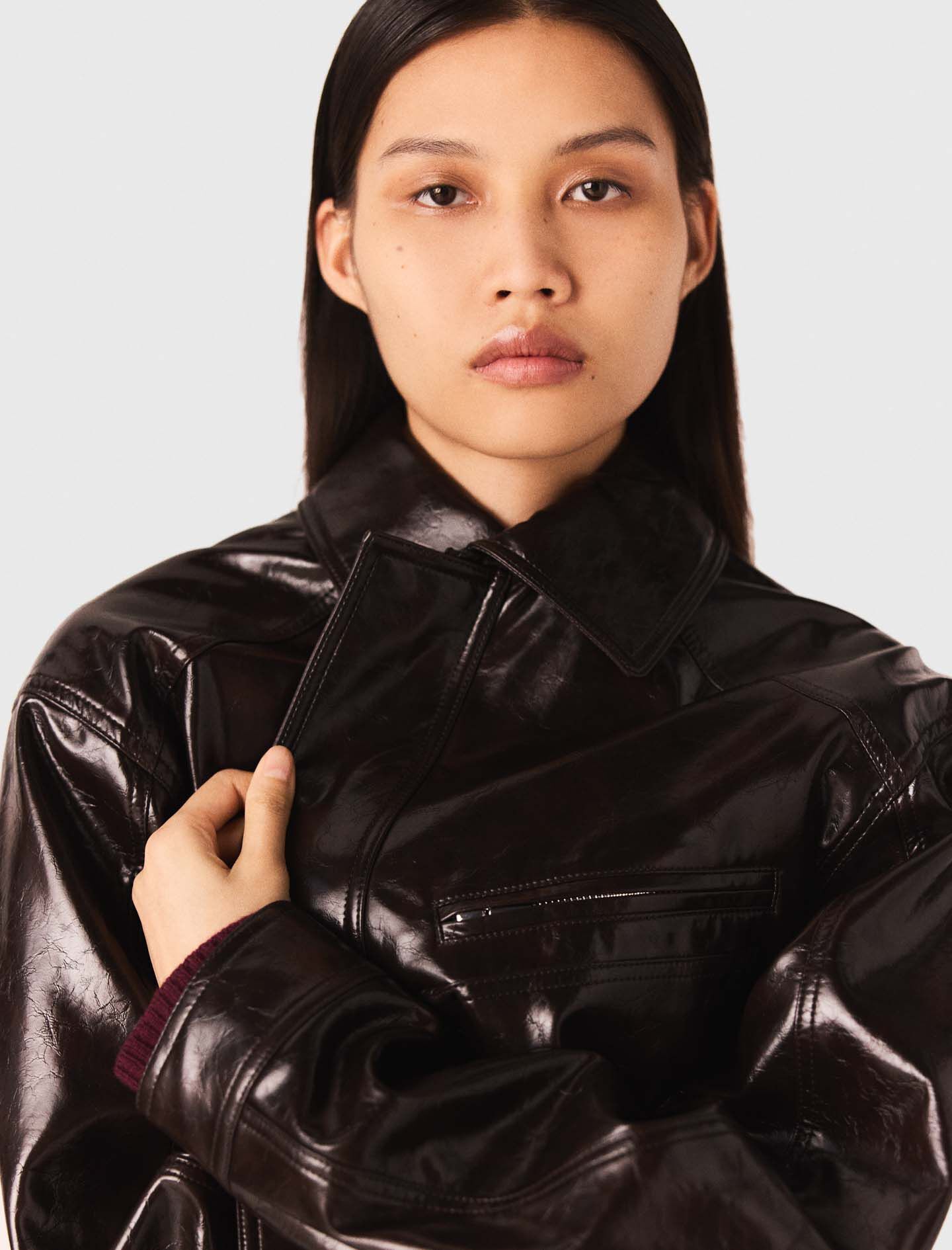 Crackled faux leather jacket Brown For Women | Maje