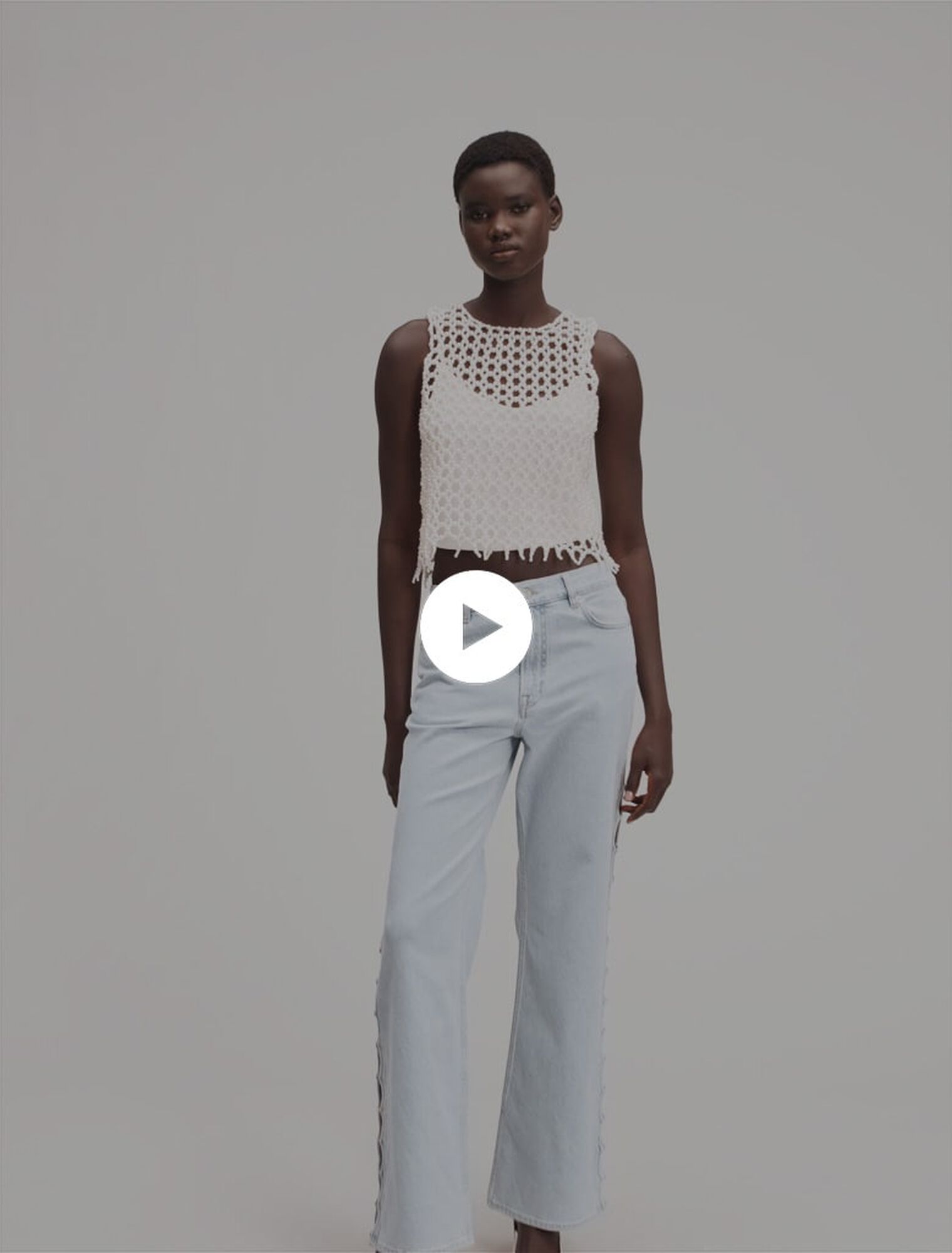 Cropped sleeveless beaded top 