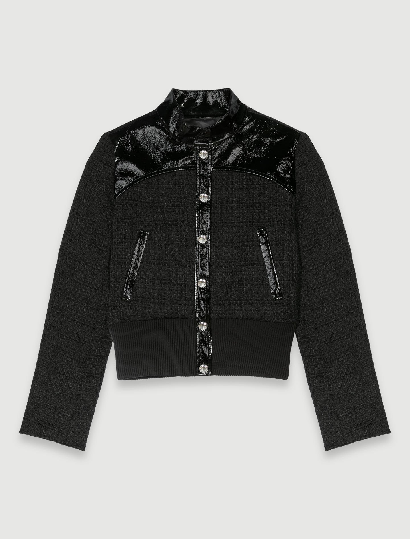 Tweed and vinyl jacket Black / Gray For Women | Maje