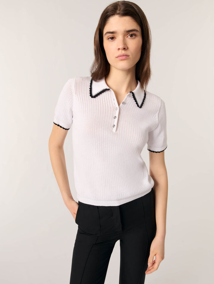 Polo en maille pointelle et crochet