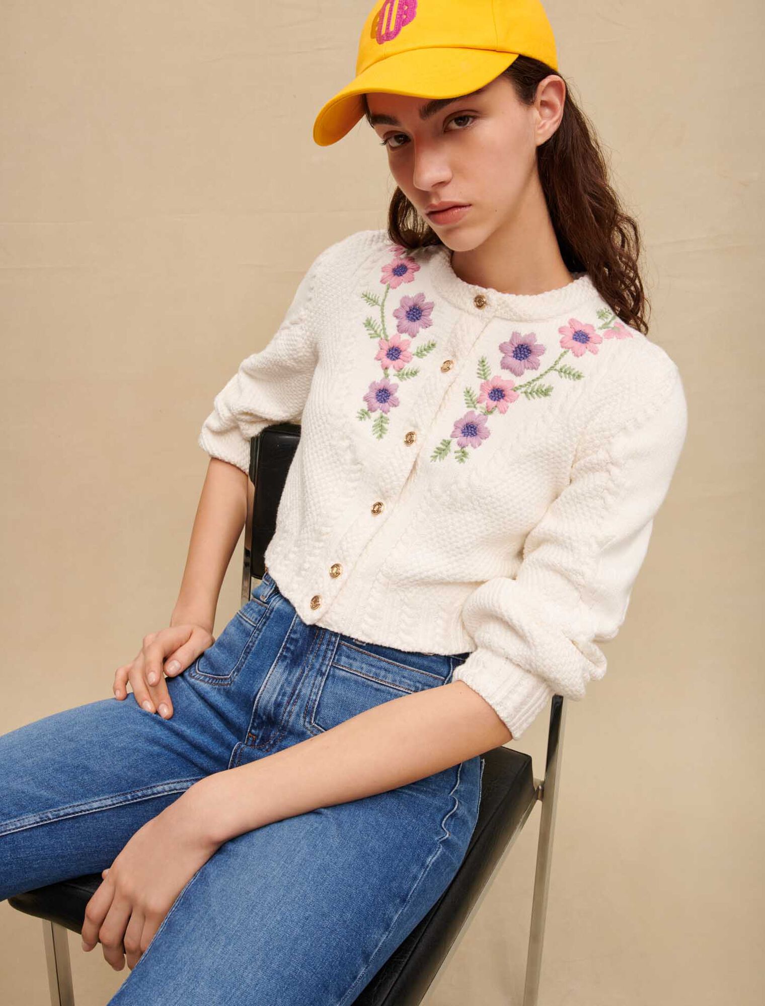 Floral embroidered cropped cardigan