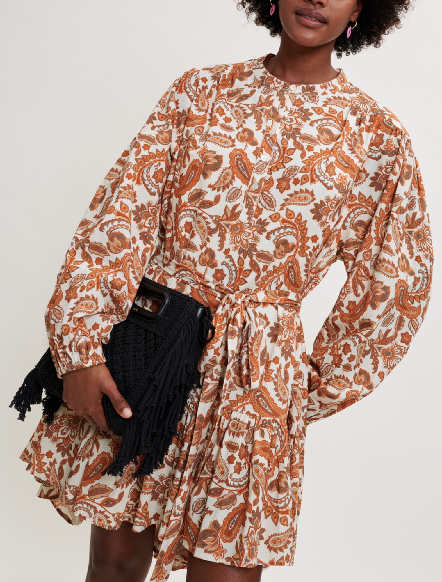 Robe ceinturée en coton imprimé