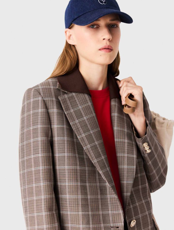 Veste &agrave; carreaux col amovible