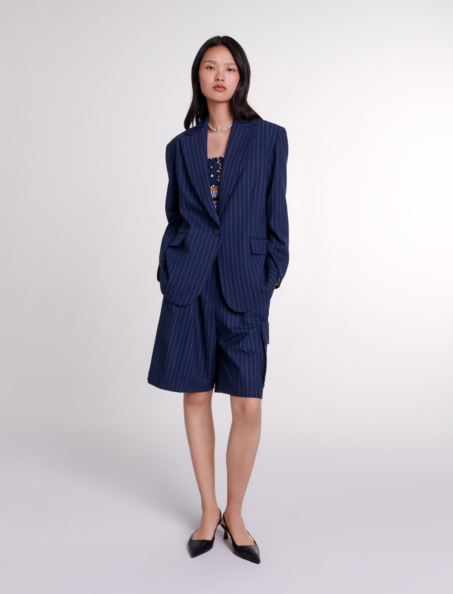 Veste de tailleur a rayures bleu pour femme Maje