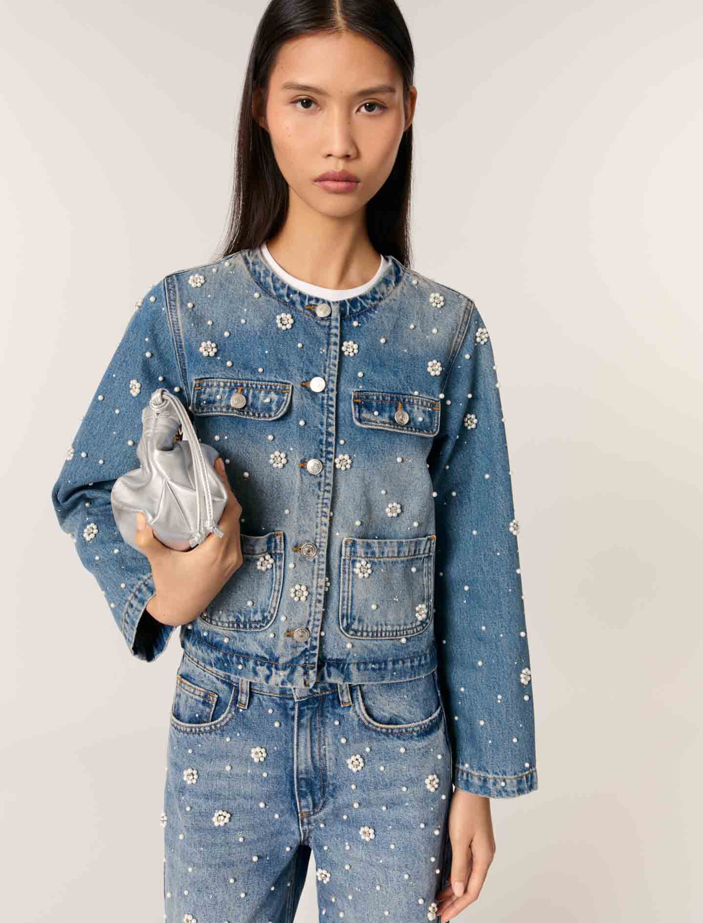 Embroidered denim jacket Blue For Women | Maje
