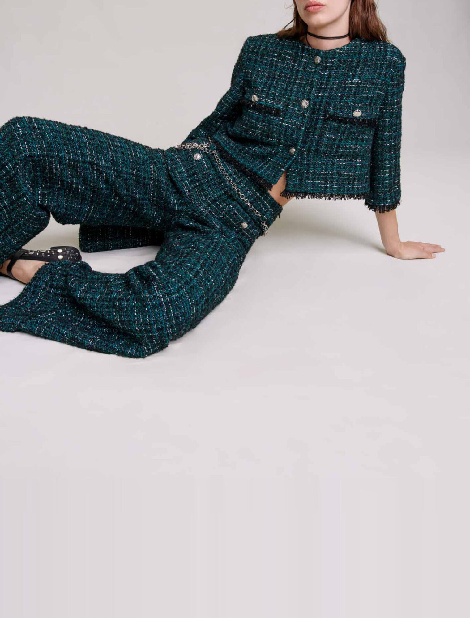 Wide-leg tweed trousers