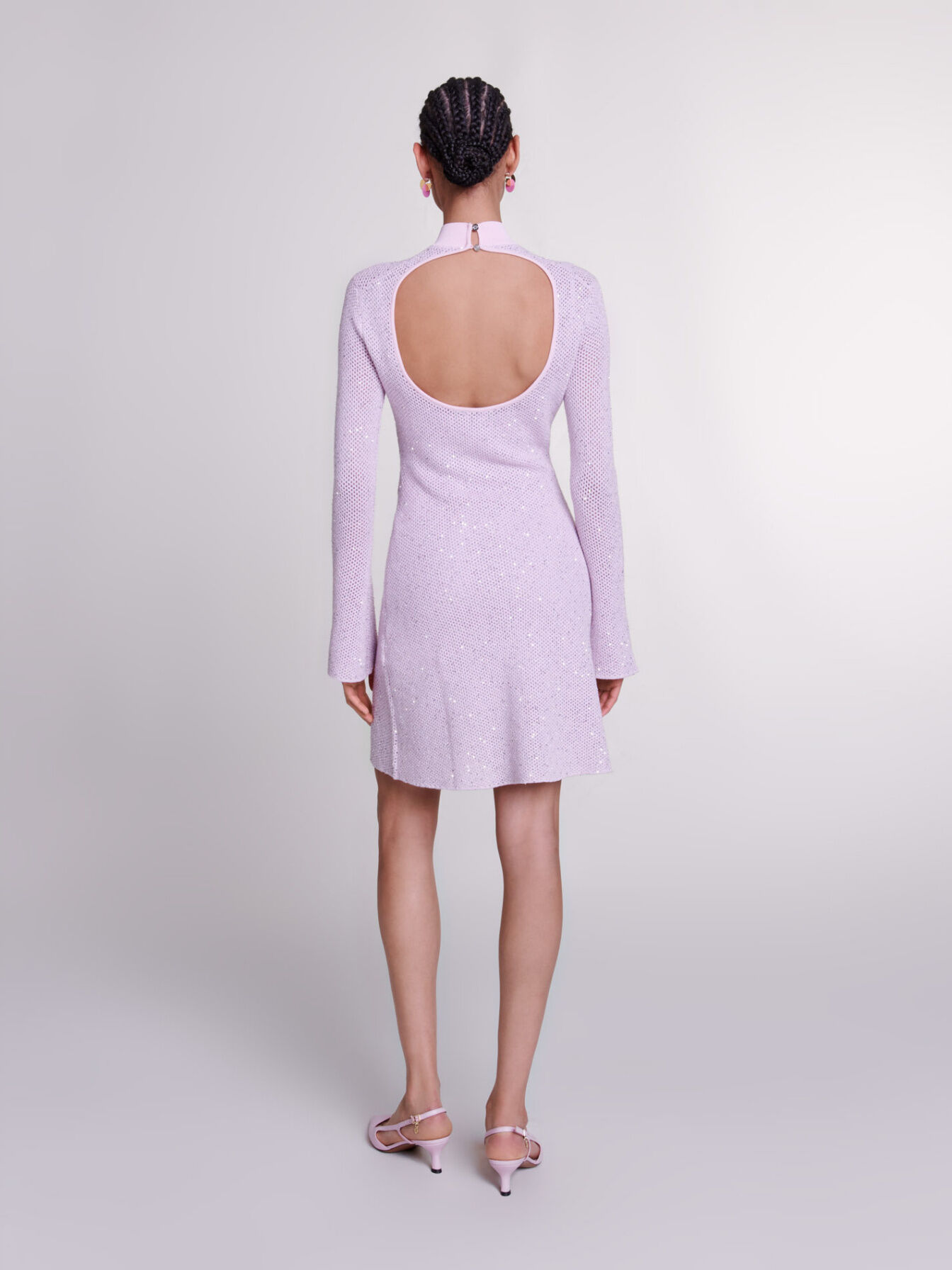 Semi-sheer knit dress Pink For Women | Maje