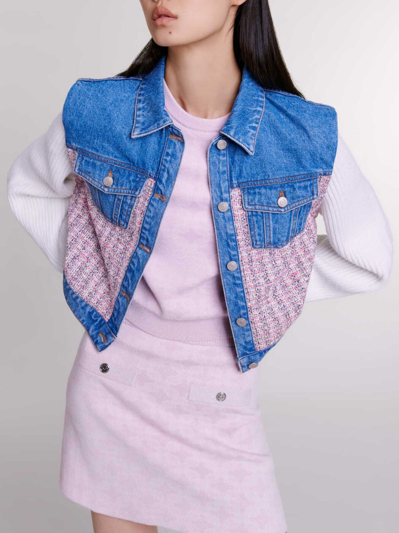 Denim and tweed cropped jacket