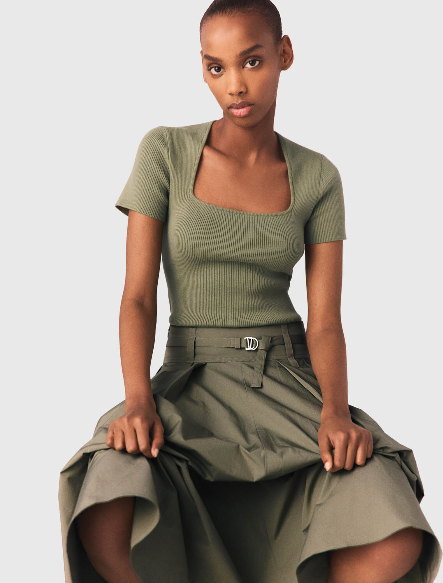 Square-neck ribbed sweater