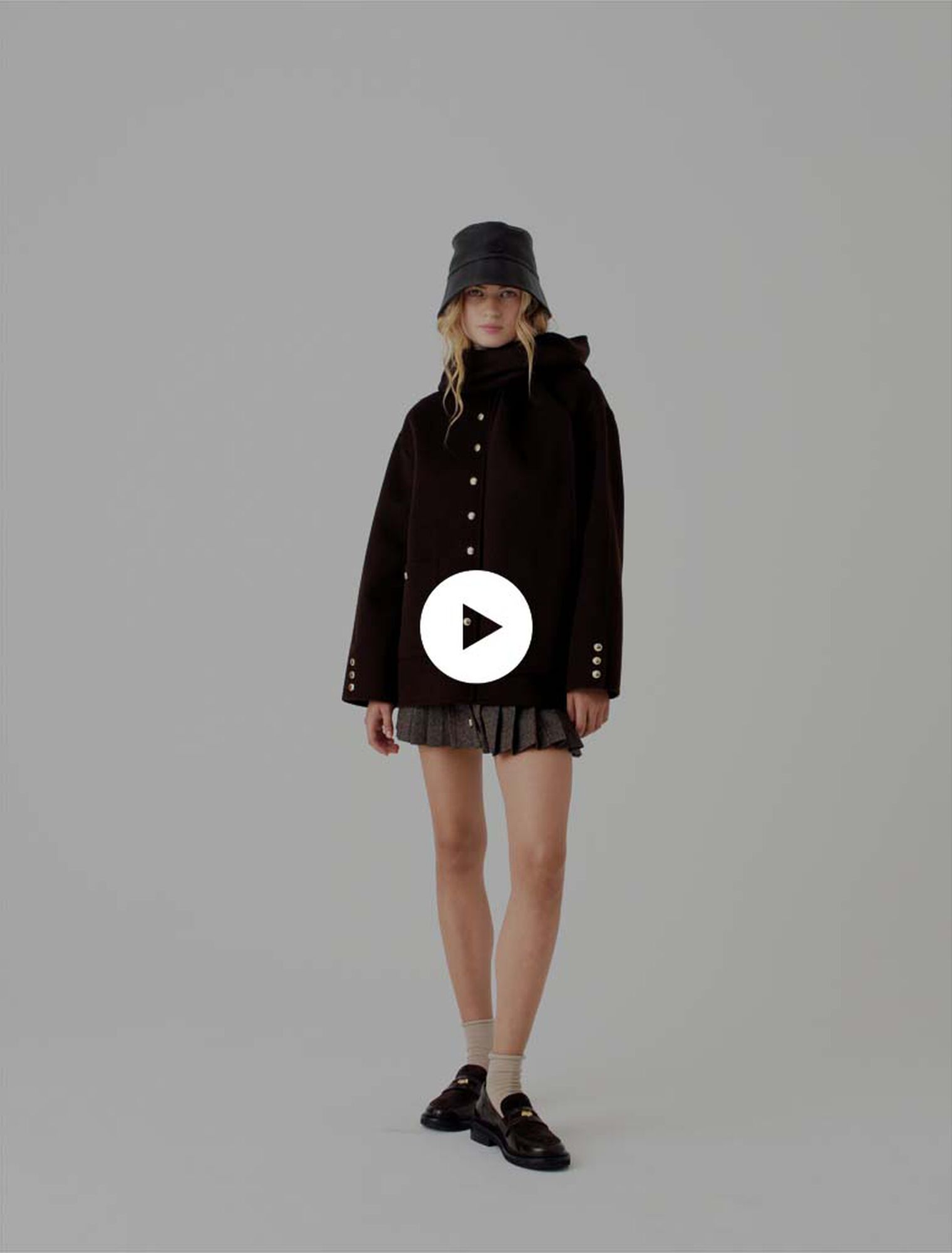 Wool coat with removable scarf