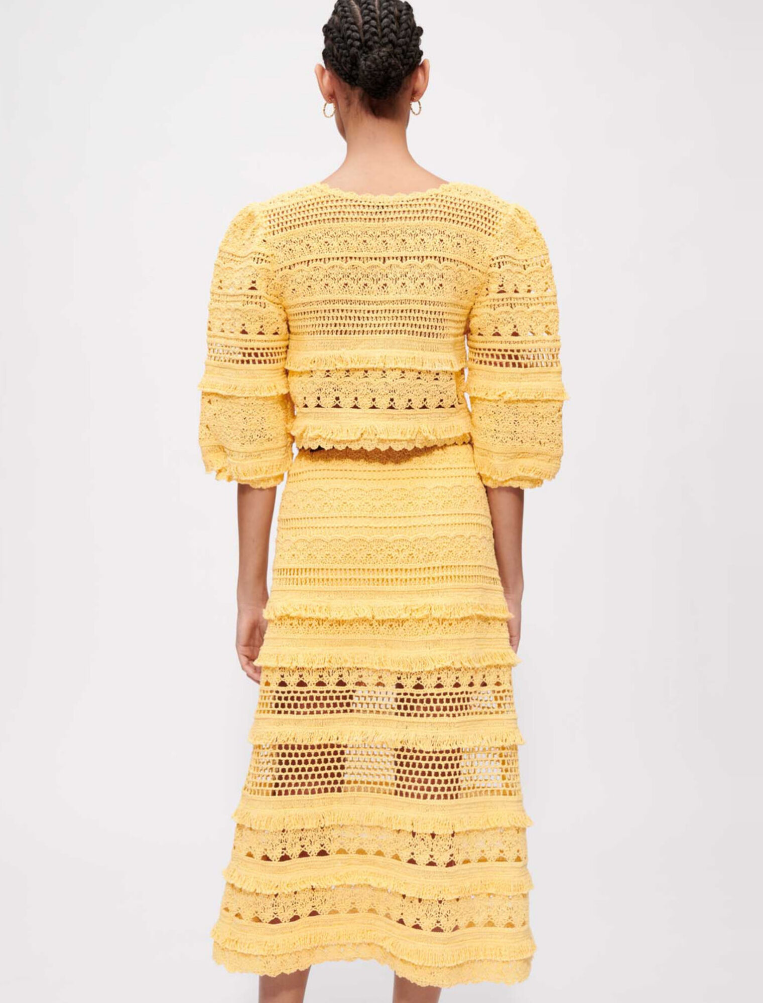 Crochet knit top with fringing