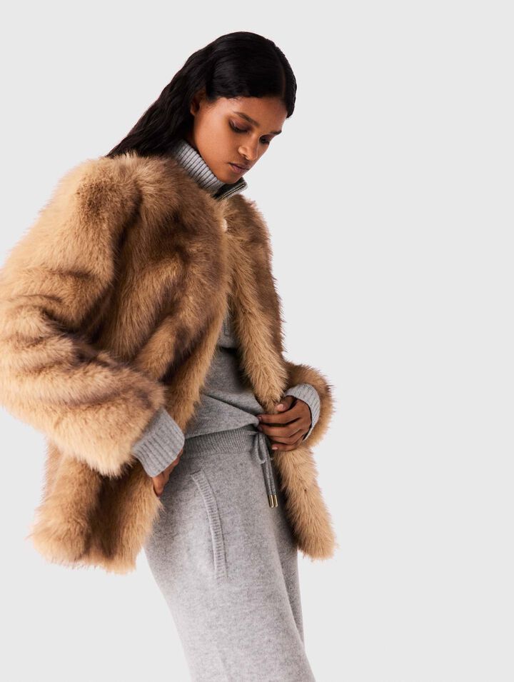 Mid-length faux fur coat