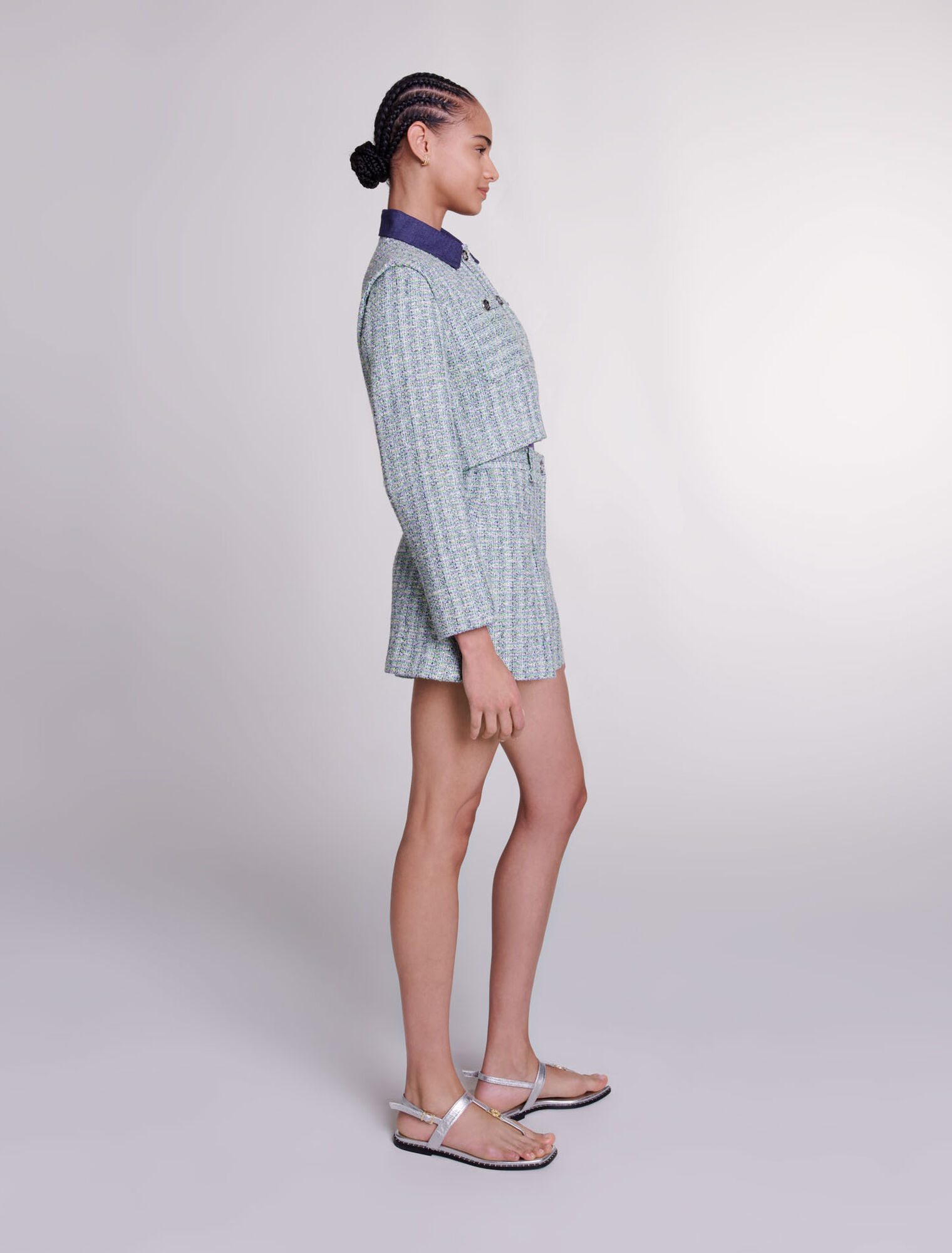 Veste courte en tweed contrasté