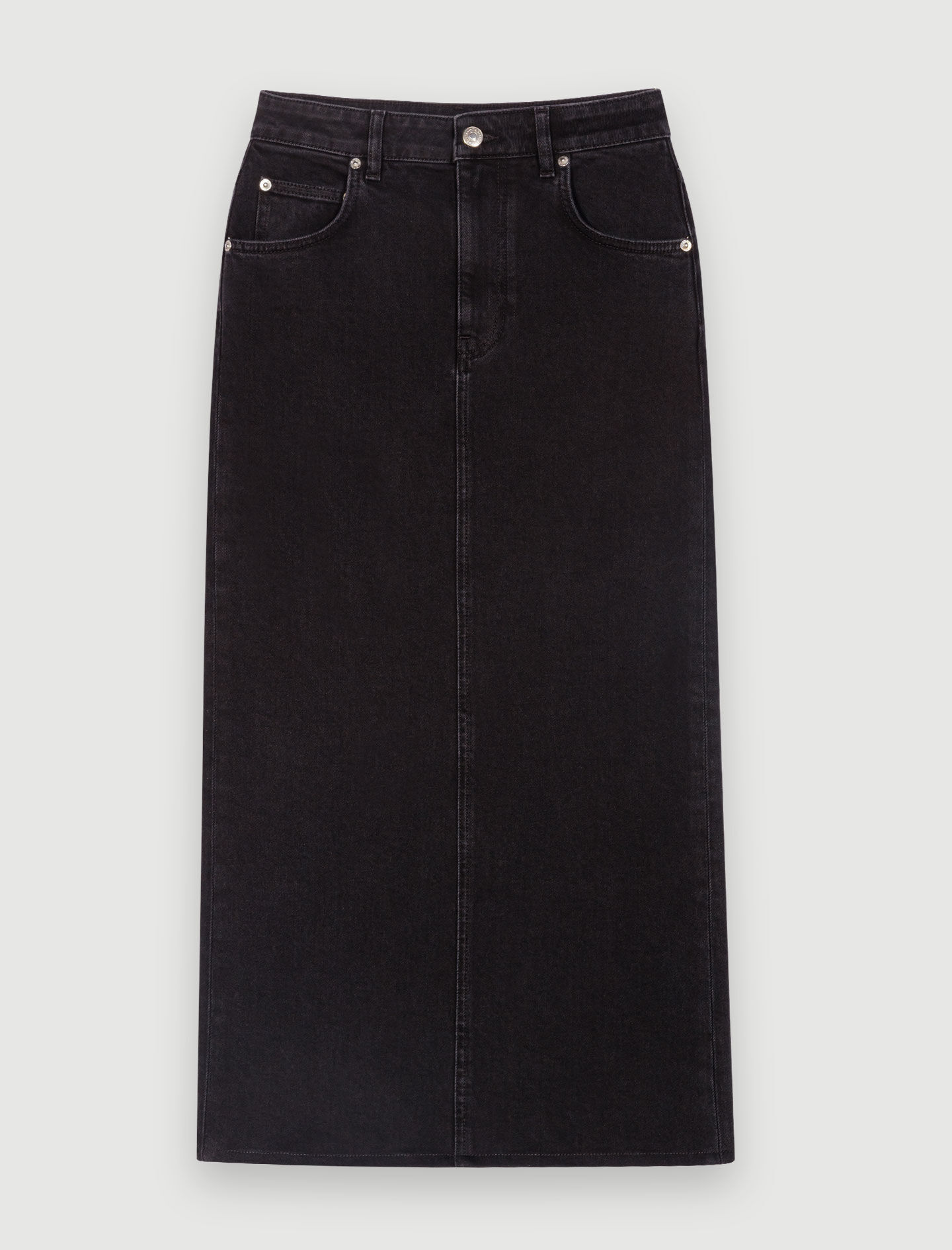 【Anyone more】Luxe Black Wash Denim Long Skirt HARVEY SKIRT - BLACK – POSSE