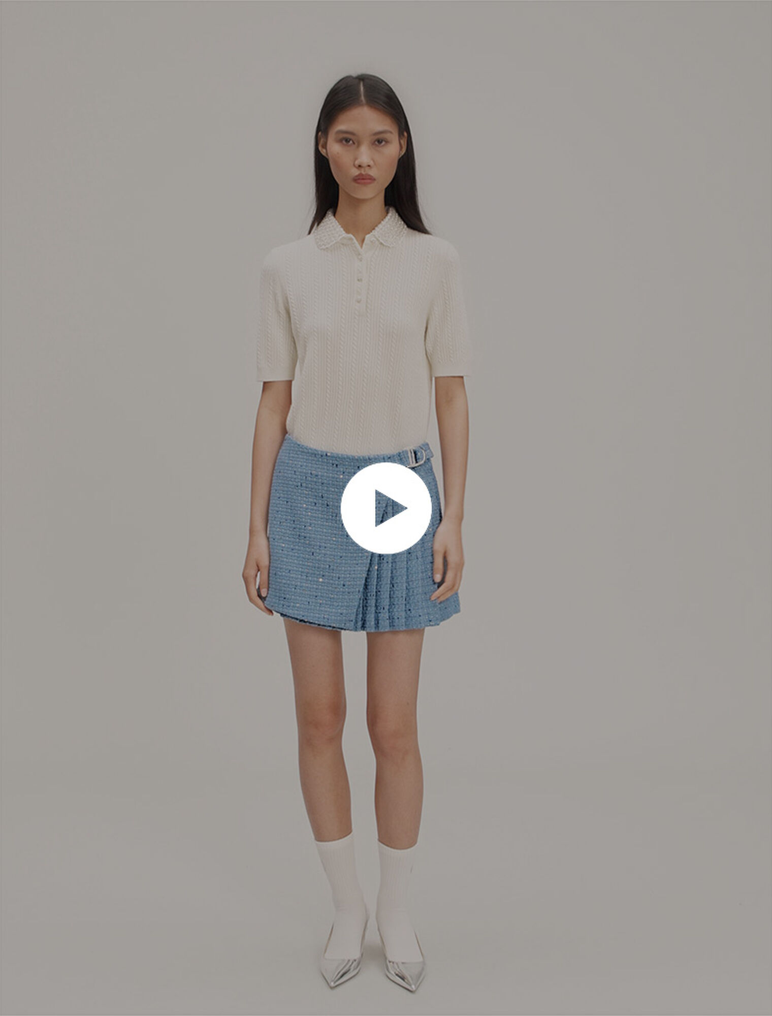 Jupe-short plissée en tweed