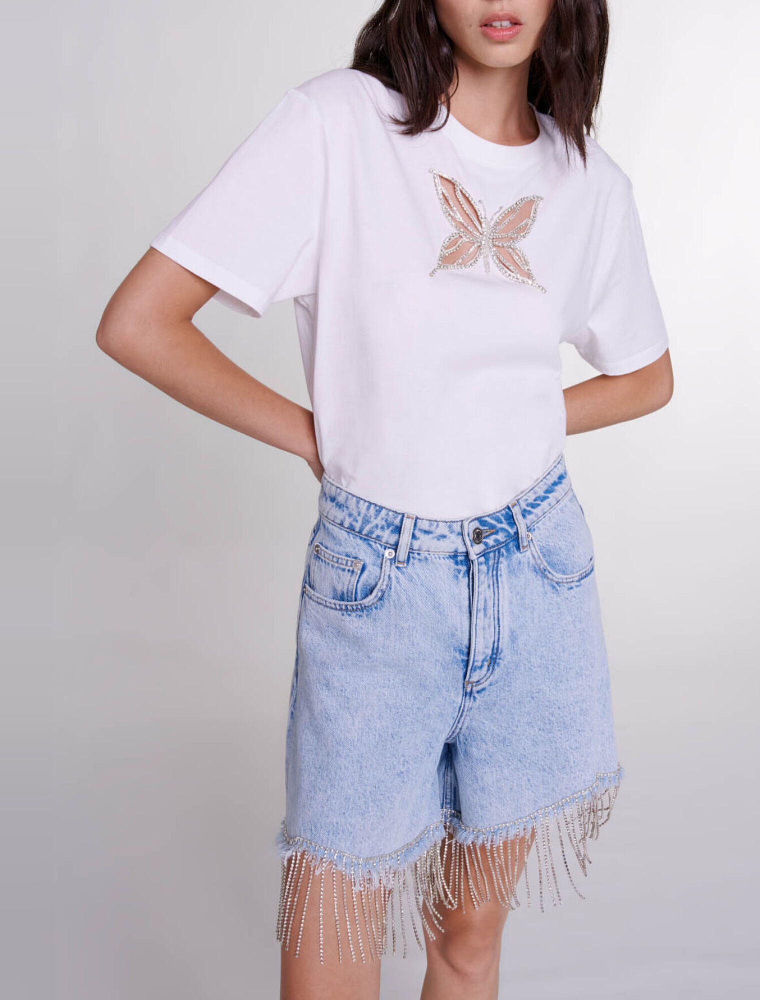 Rhinestone denim shorts