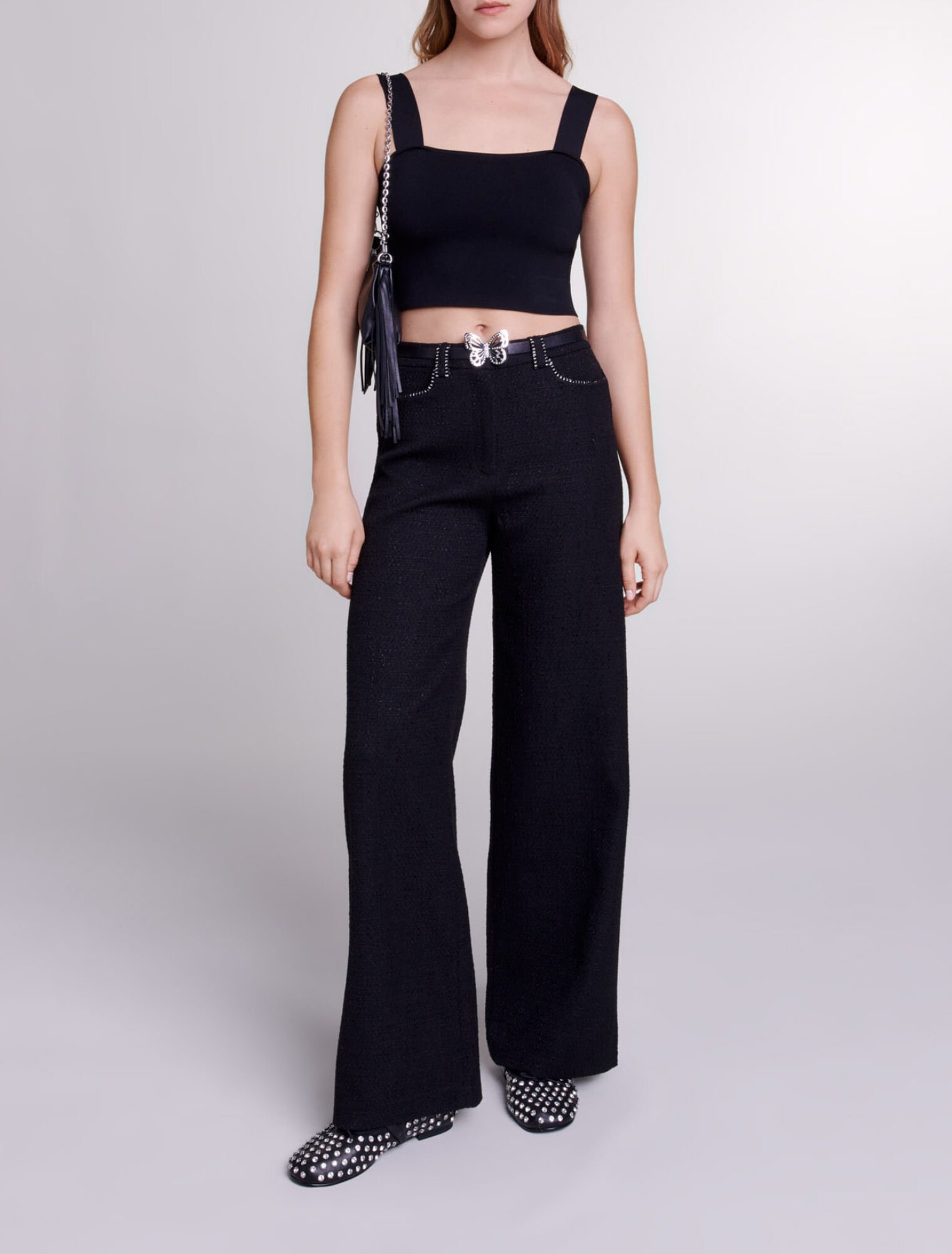 Pantalon large en tweed