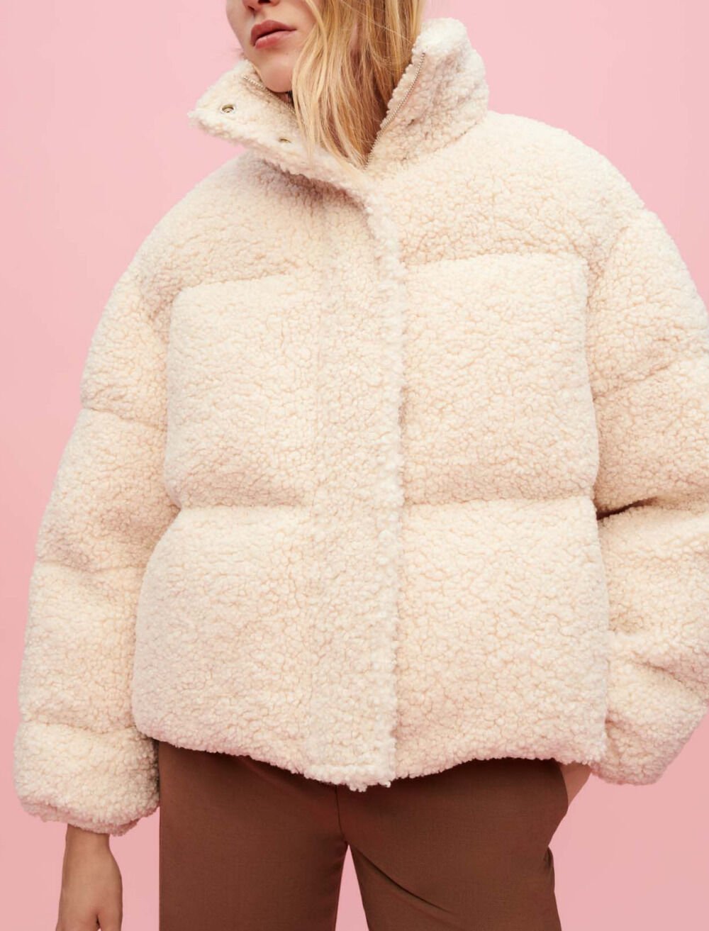 Doudoune en fausse fourrure ecru blanc pour femme Maje