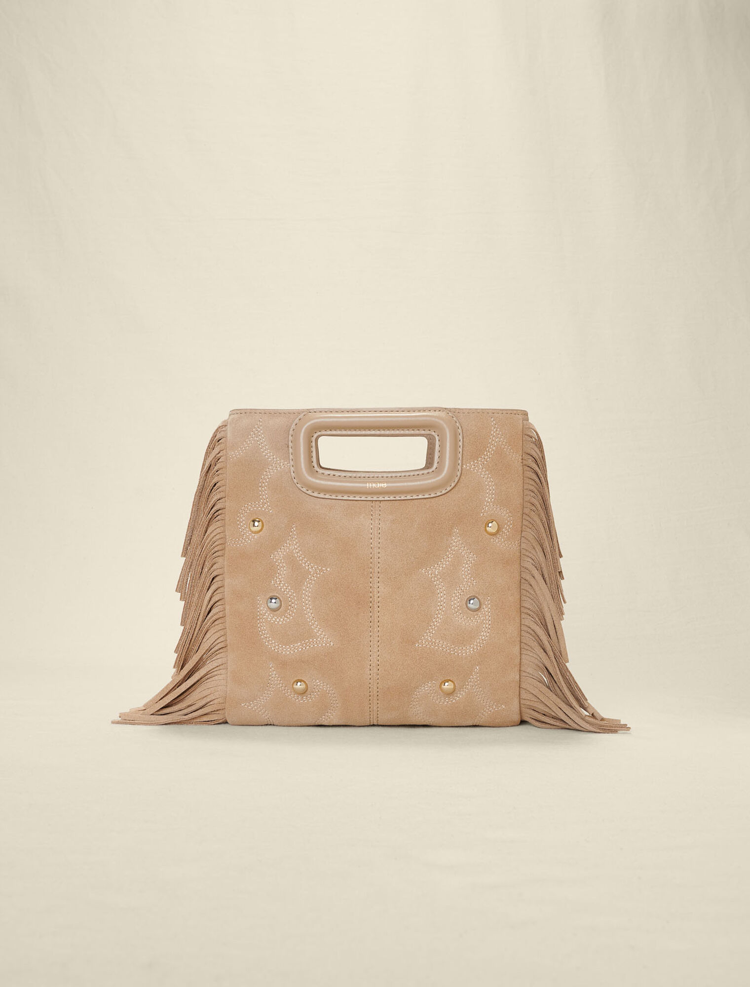 Embroidered studded leather M bag