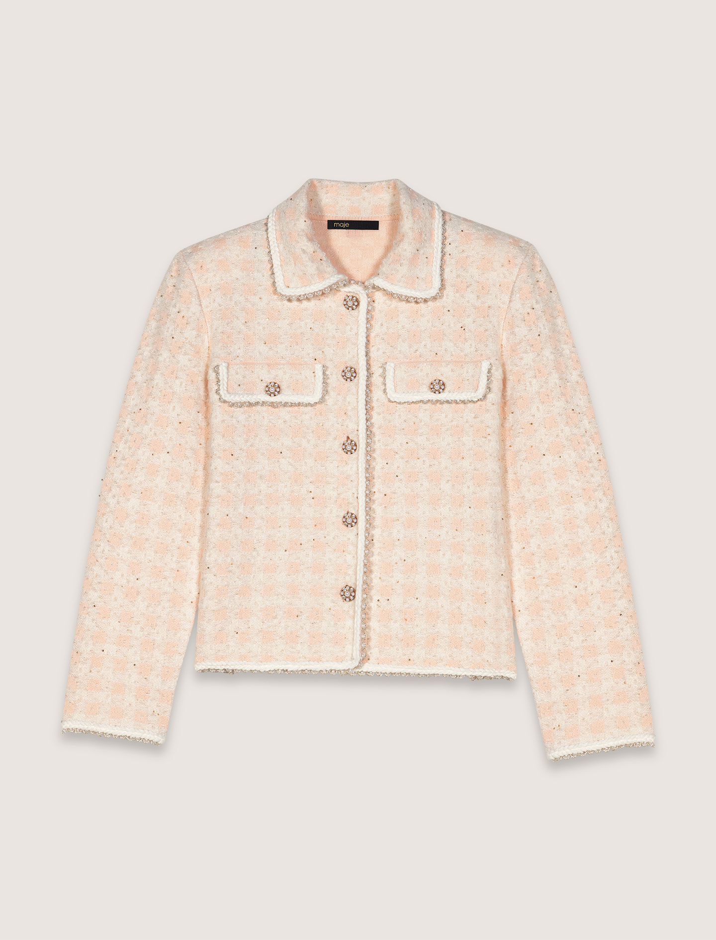 Tweed-effect knit jacket Pink For Women | Maje