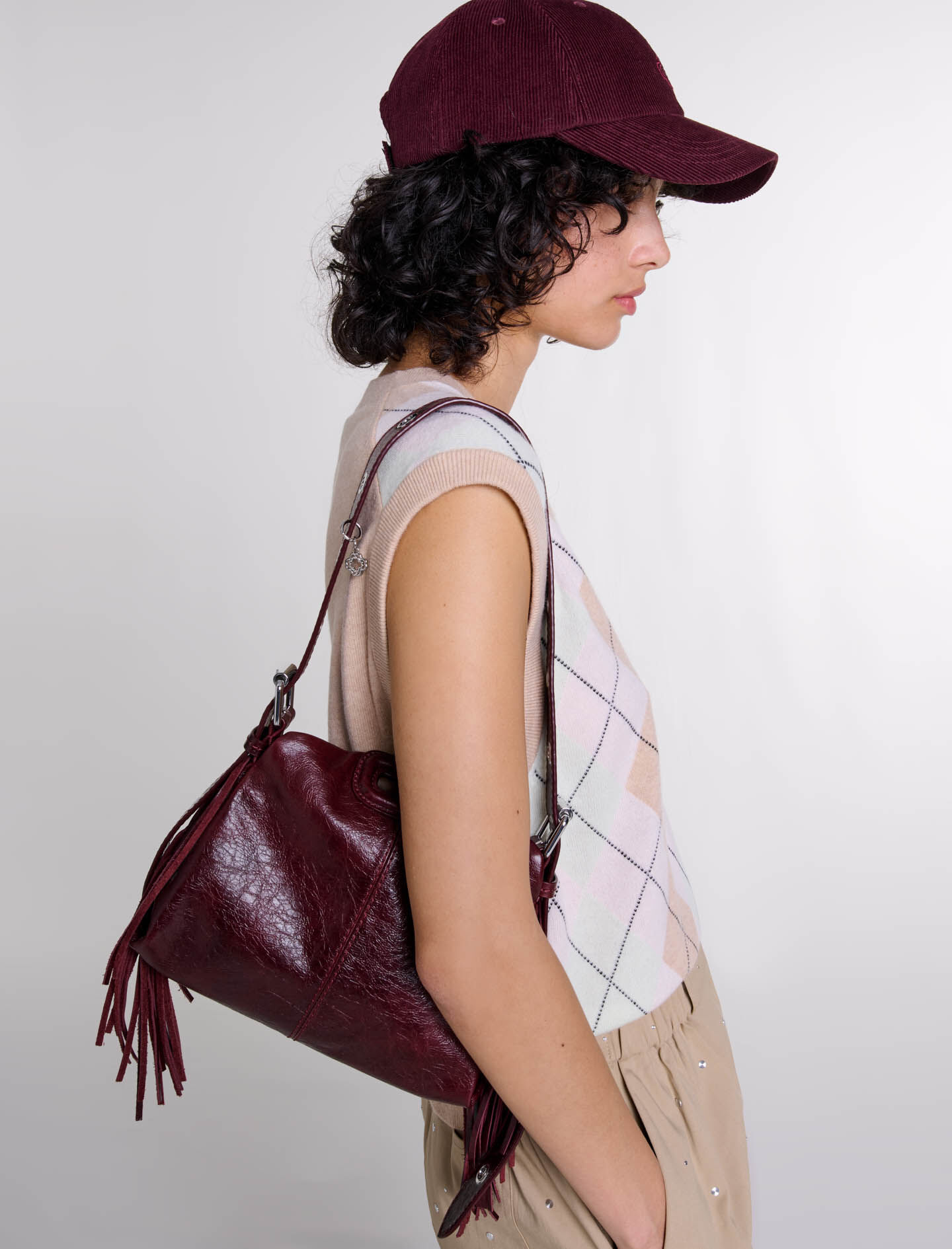 Crackled leather Miss M Mini bag Red For Women | Maje