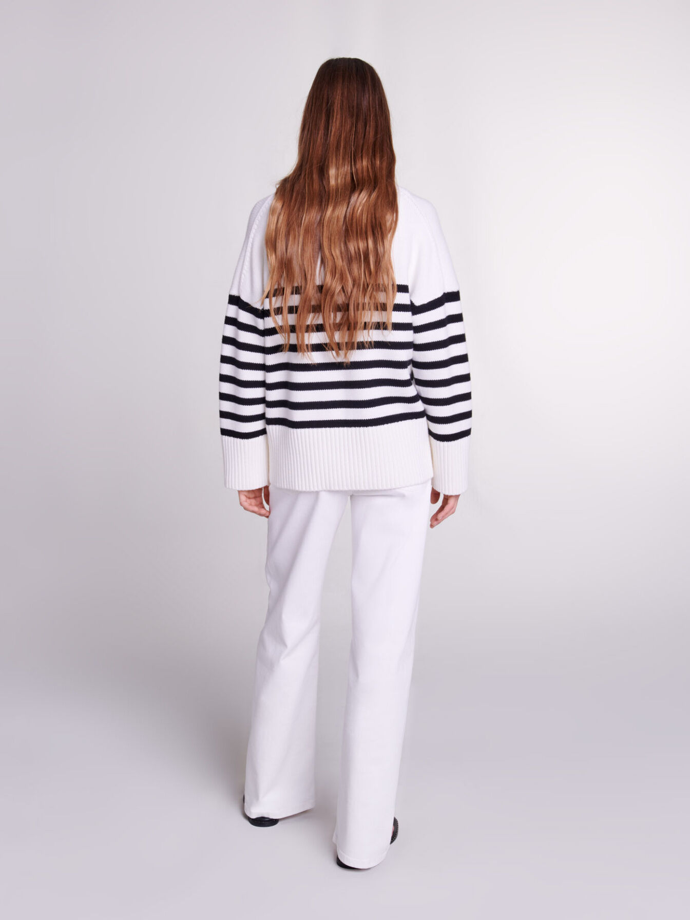 Breton jumper with zip collar White For Women | Maje