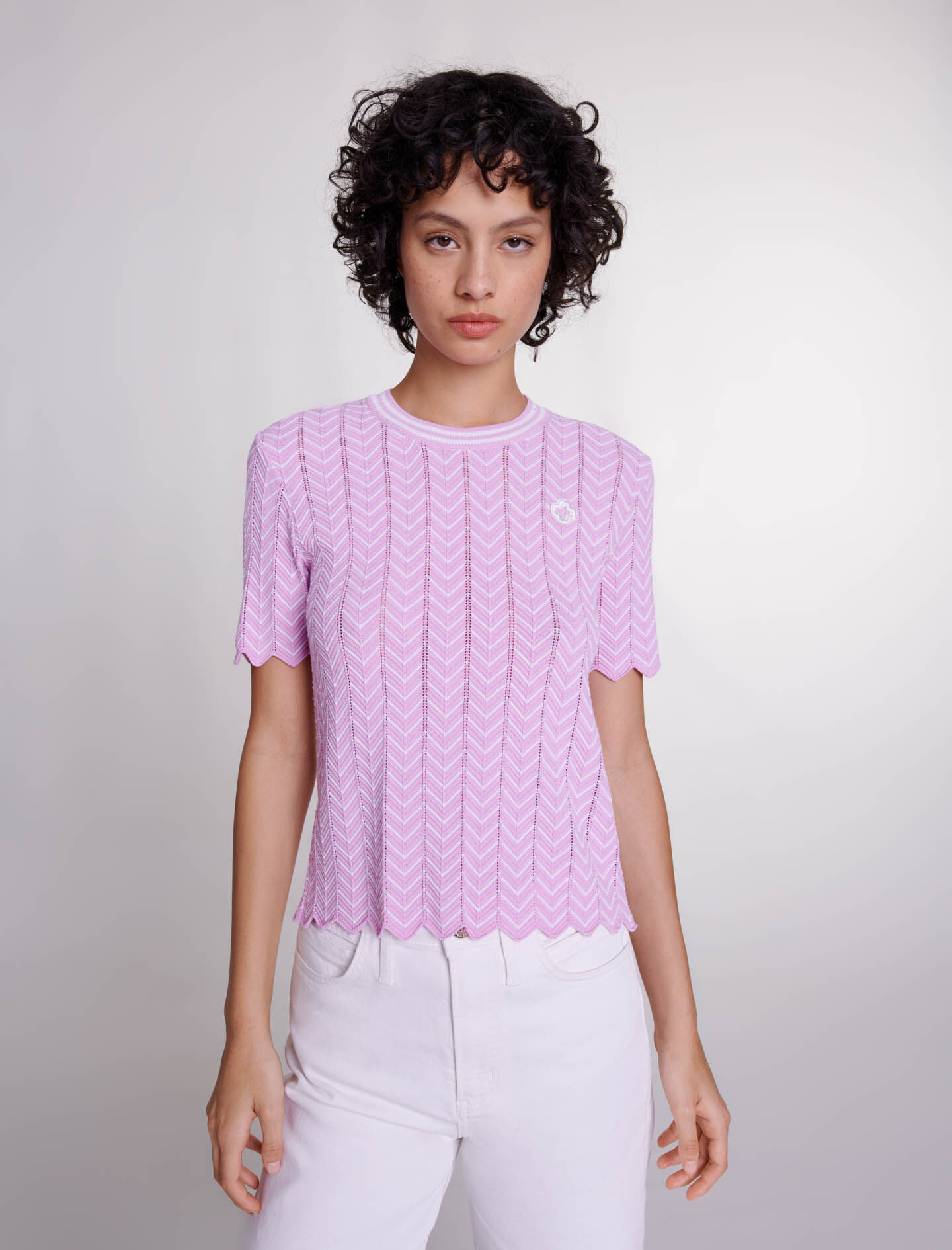 トップス ACLENT Openwork logo loose knit MO&Co. Women's Openwork Tied Sleeveless Knit Top Cozy Fuzzy