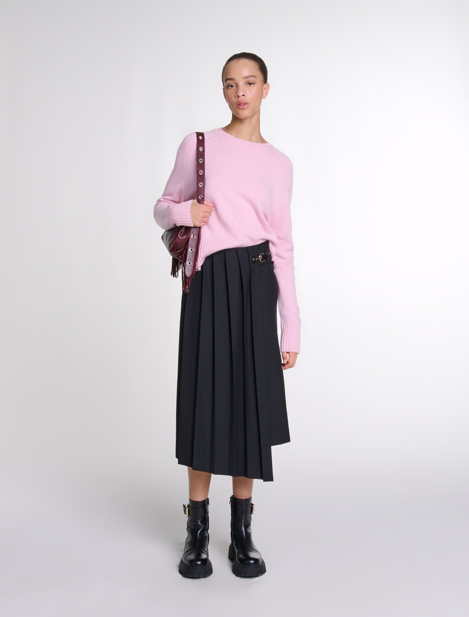 Asymmetrical long pleated skirt