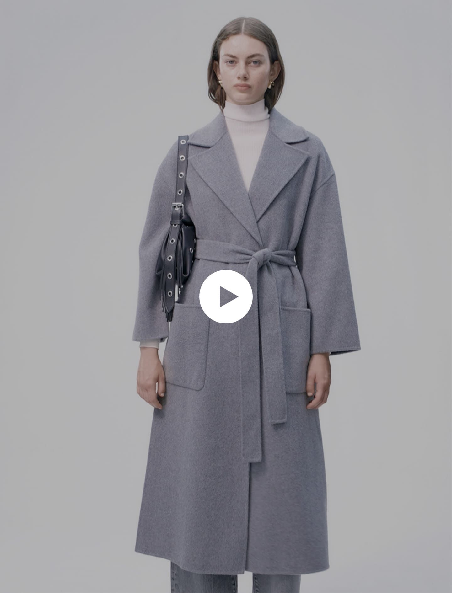 Long double-faced coat with belt Black / Gray For Women | Maje