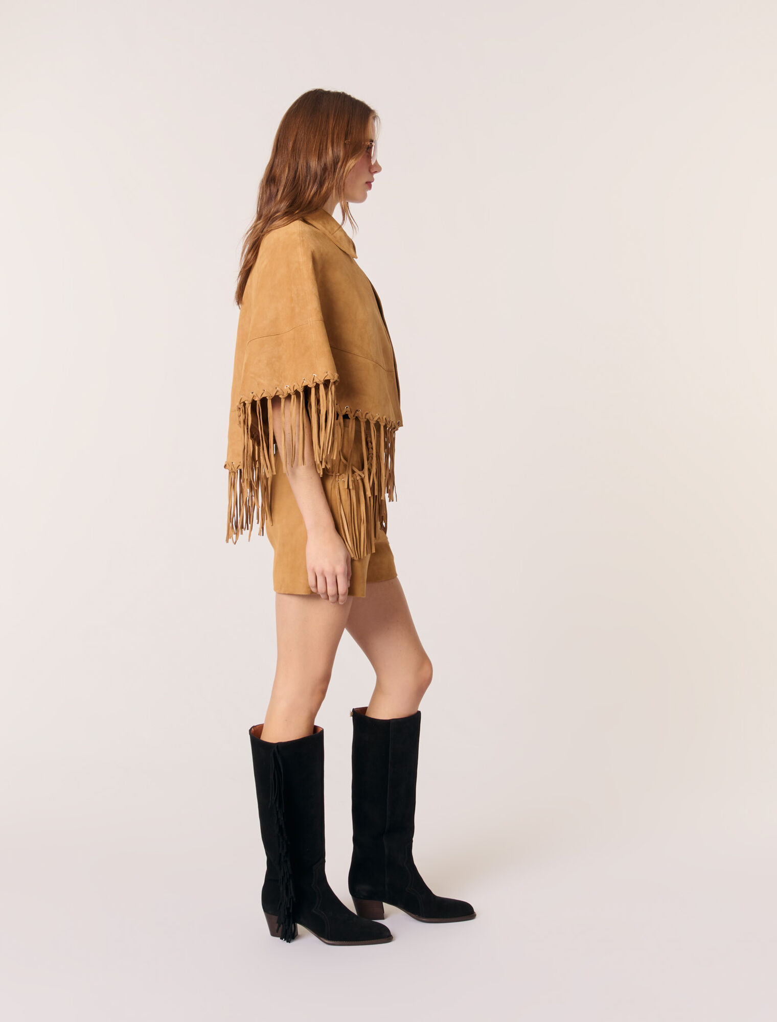 Short leather fringed coat