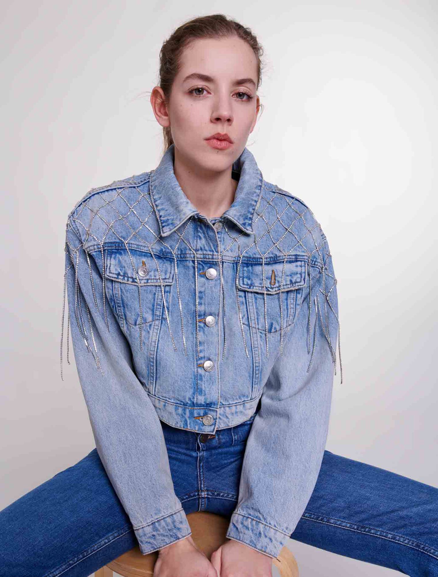 Denim jacket with rhinestones