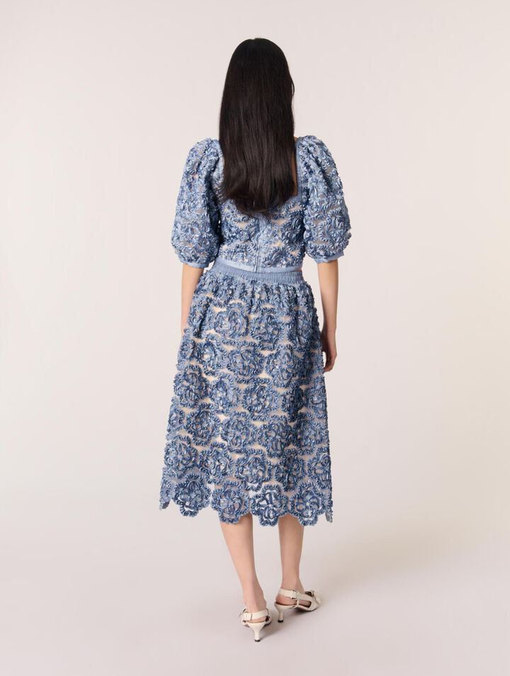 Jupe longue en organza motif floral