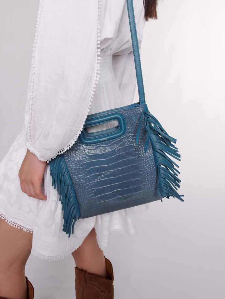 Sac M en cuir effet croco placé