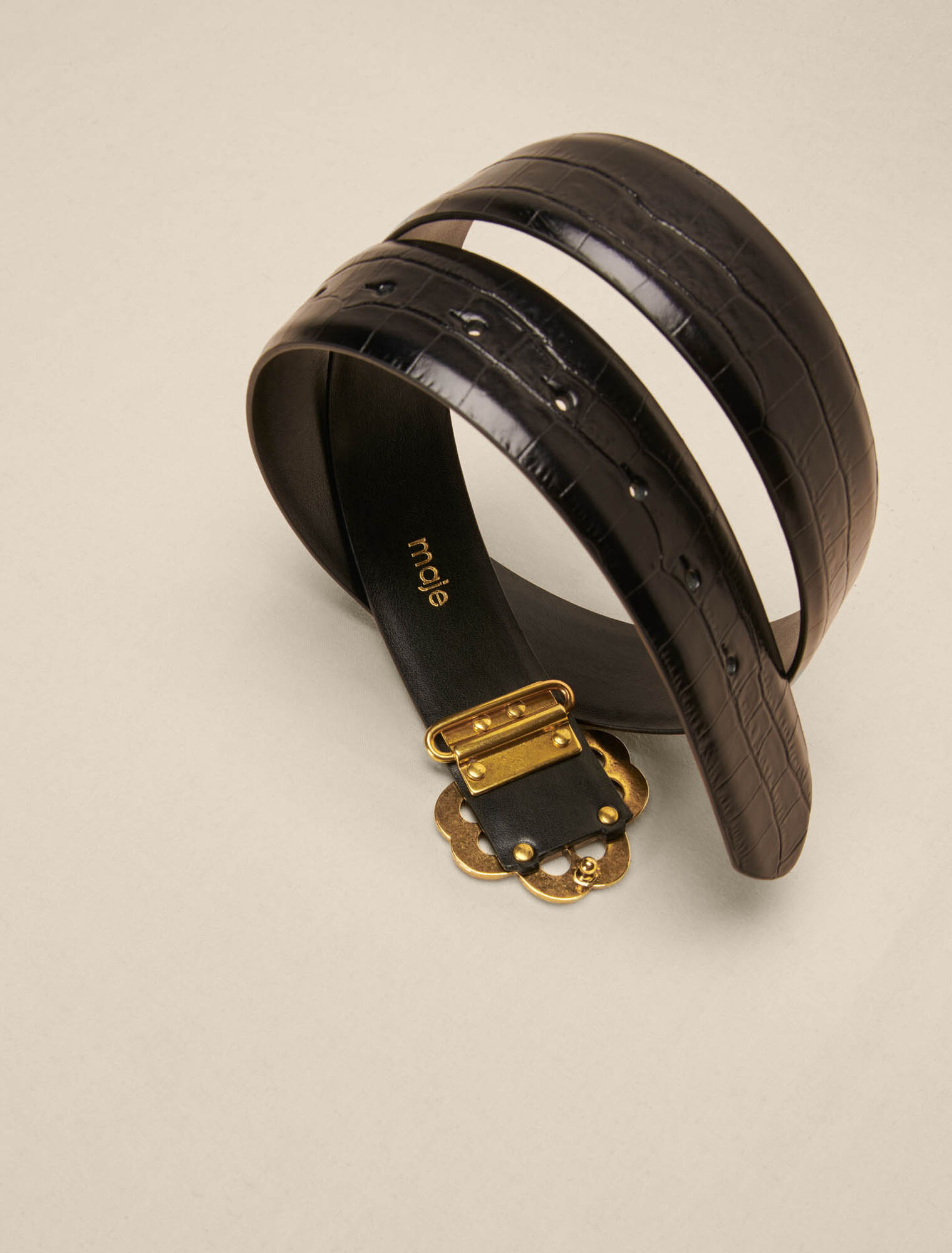 Ceinture double M en cuir croco
