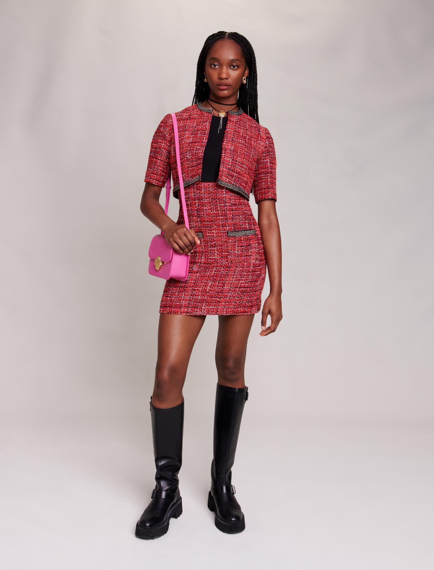 Maje red tweed dress deals