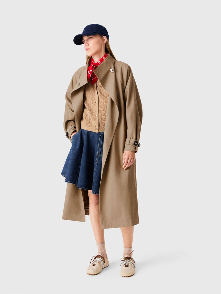 Trench long ceintur&eacute; boutons dor&eacute;s