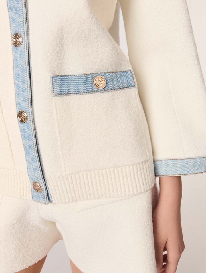 Long sleeve cardigan with denim details