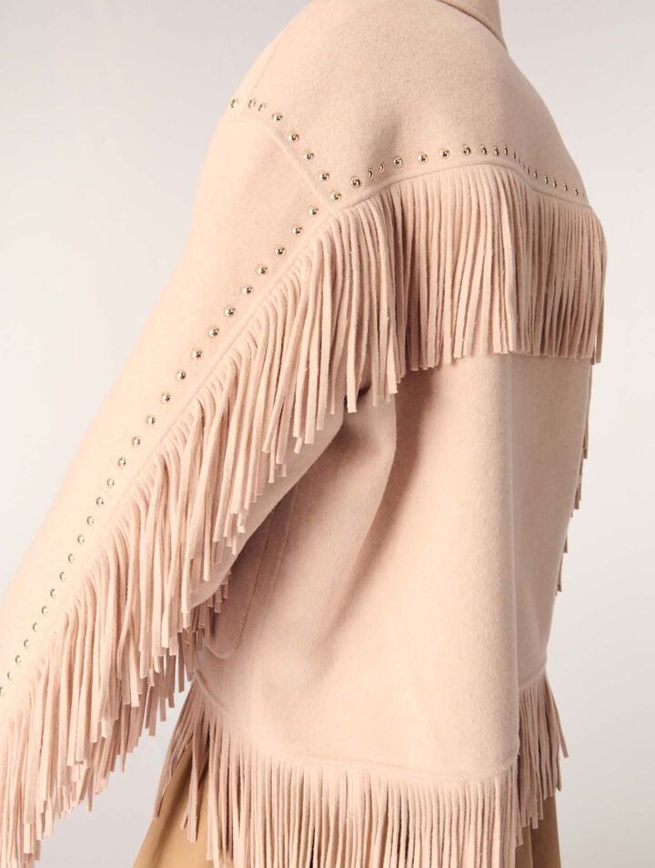 Double-breasted fringed coat