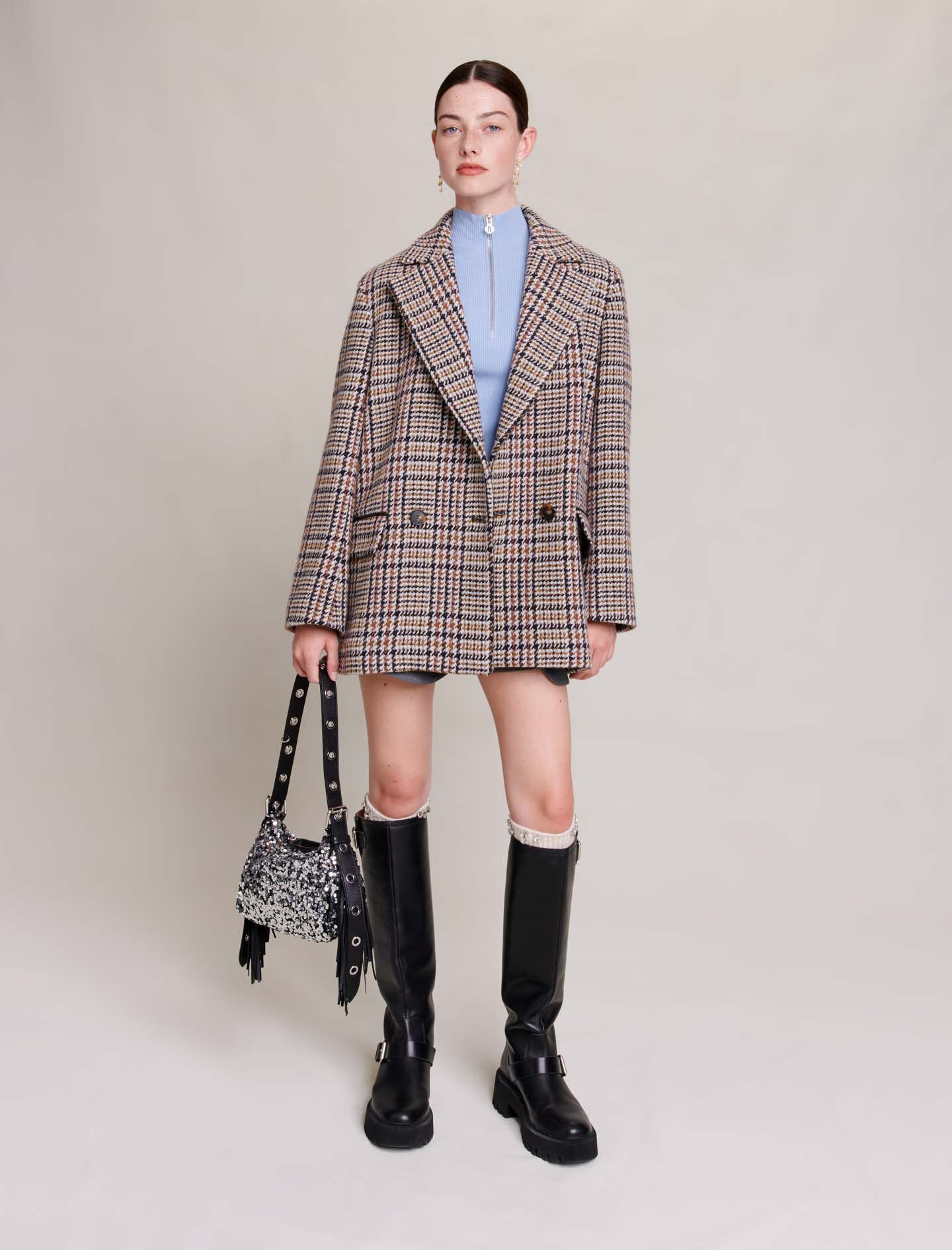 Short checked jacket discount