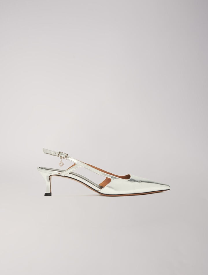 Escarpins à brides en cuir argenté