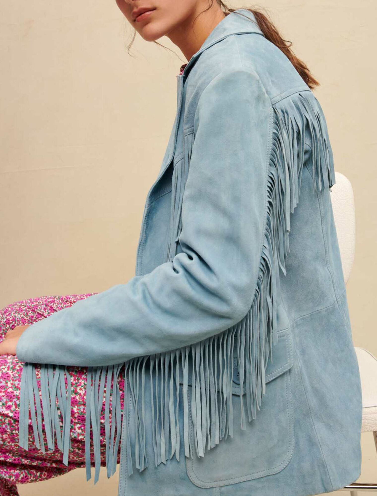 Veste en cuir suède à franges