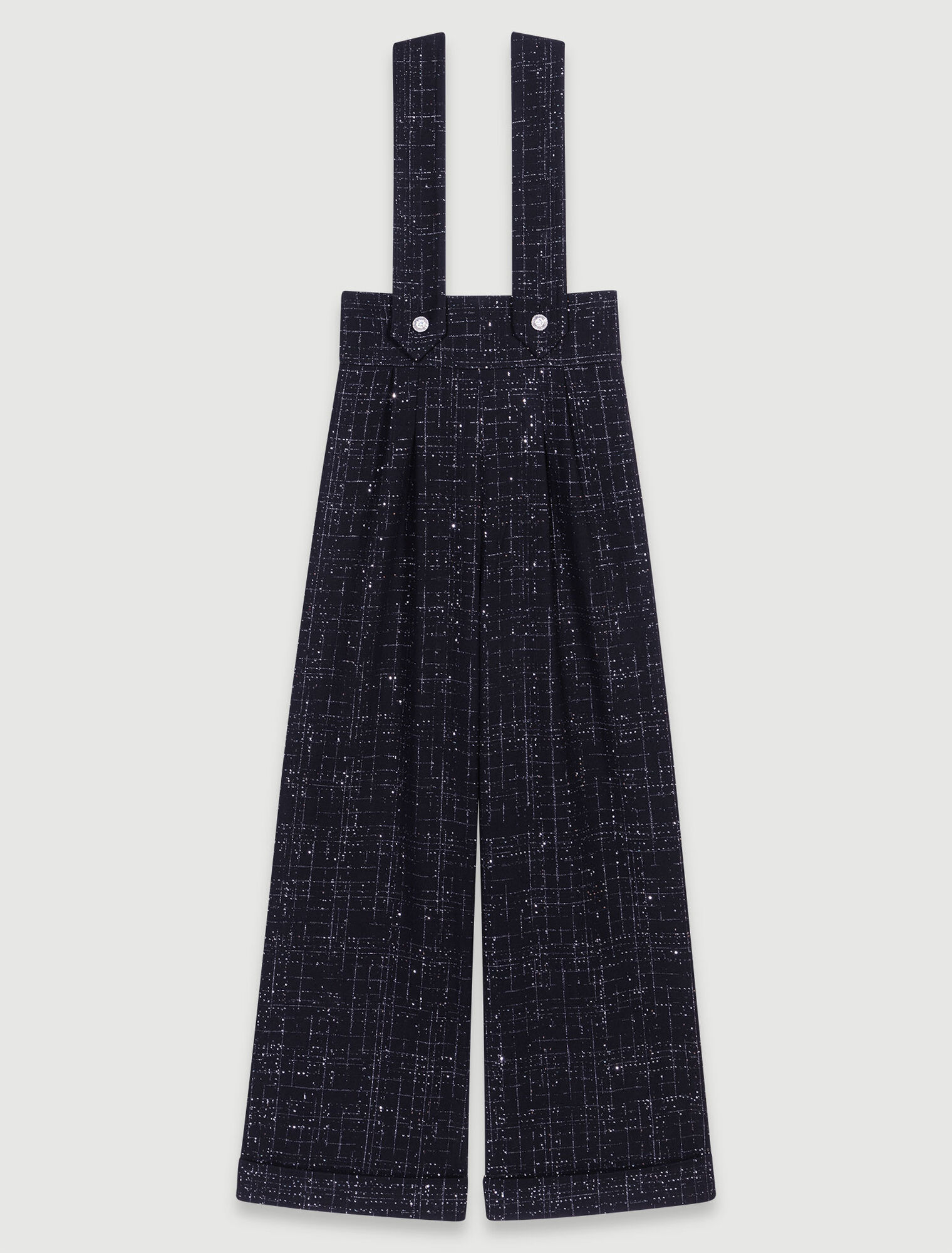 Pantalon large à bretelles en tweed
