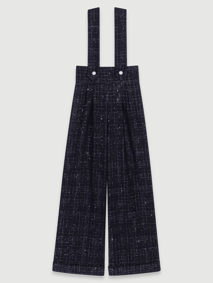 Pantalon large à bretelles en tweed