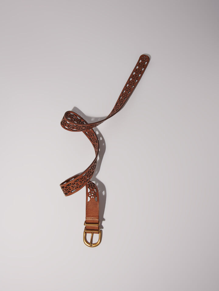 Ceinture en cuir détail fleurs