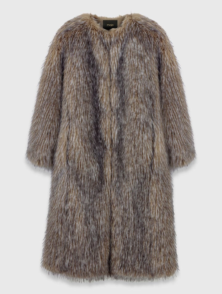 Manteau long en fausse fourrure