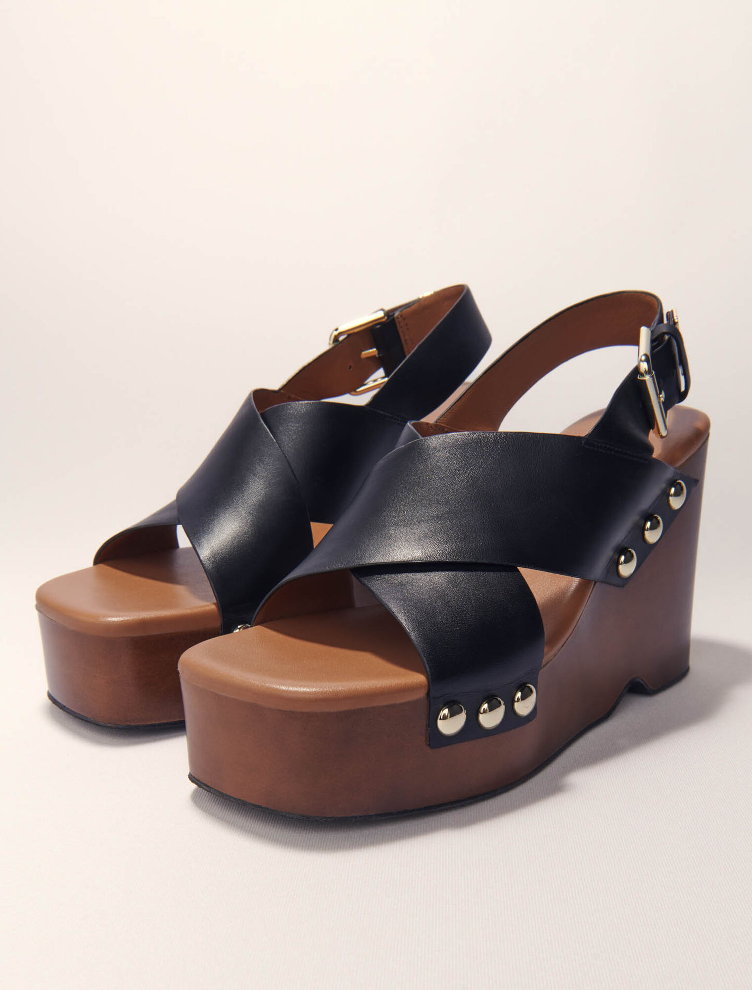 Sandales compensées en cuir